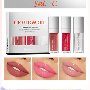 Conjunto de Óleo Labial Hidratante Jelly de Cristal Gloss Labial Volumizador Maquiagem Gloss Labial Sexy Óleo Iluminador Labial Tinta Volumizadora