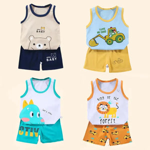 Conjunto de Roupas para Crianças 2PCS Coleção de Verão Camisetas de Algodão Calças Curtas Sem Mangas para Meninos e Meninas Roupas para Bebês