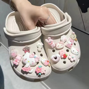 Conjunto de Charms para Sapatos Mesuca Pink Series Hello Kitty Acessórios de Decoração em Resina Kawaii Acessórios Removíveis para Sapatos Presentes para Festa de Natal