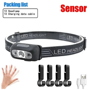 Lanterna de Cabeça de Luz Forte Mini LED Pesca Noturna Lanterna Poderosa Lanterna de Cabeça para Camping ao Ar Livre à Prova d'Água Portátil com Sensor LED