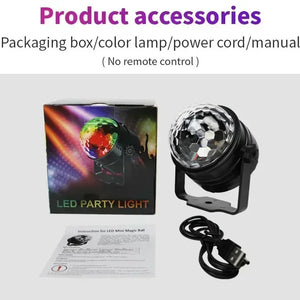 Luz de Disco LED RGB para Palco, Bola DJ Rotativa, Estroboscópio com Controle de Som, Dança Mágica, Carro de Natal, Presente de Festa, Lâmpada de Show a Laser para Festa em Clube