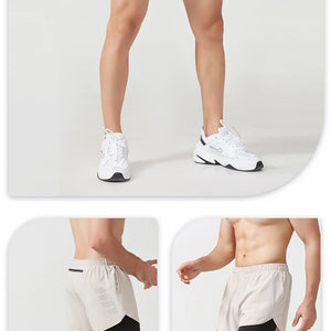 Calções de Corrida Masculinos Secagem Rápida Fitness Pretos de Dupla Camada para Homens Novos para Treino de Esportes e Musculação