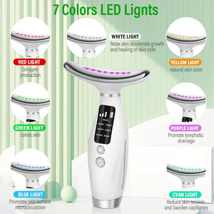Massageador Facial e de Pescoço de 7 Cores EMS com Microcorrente para Rosto, Pescoço e Ombros, Dispositivo de Beleza com Vibração para Cuidados Avançados com Rosto, Pescoço e Ombros