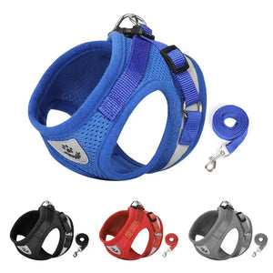 Conjunto de Coleira e Guia para Gato Ajustável Refletiva à Prova de Fuga Colete de Malha para Animais de Estimação Coleira para Filhote de Cachorro Pequeno Gato Suprimentos para Animais de Estimação