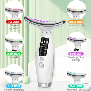 Massageador Facial e de Pescoço de 7 Cores EMS com Microcorrente para Rosto, Pescoço e Ombros, Dispositivo de Beleza com Vibração para Cuidados Avançados com Rosto, Pescoço e Ombros