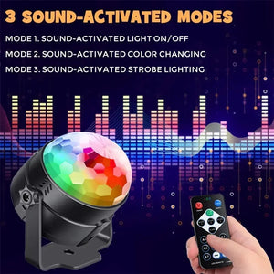 Luz de Disco LED RGB para Palco, Bola DJ Rotativa, Estroboscópio, Controle Remoto, Controle de Som, Dança Mágica, Carro de Natal, Presente de Festa, Lâmpada de Show a Laser para Clube