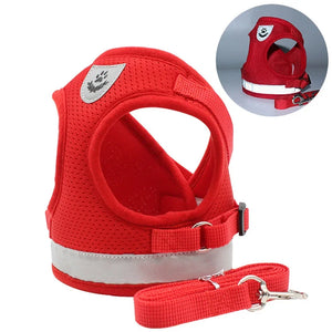 Conjunto de Coleira e Guia para Gato Ajustável Refletiva à Prova de Fuga Colete de Malha para Animais de Estimação Coleira para Filhote de Cachorro Pequeno Gato Suprimentos para Animais de Estimação
