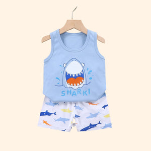 Conjunto de Roupas para Crianças 2PCS Coleção de Verão Camisetas de Algodão Calças Curtas Sem Mangas para Meninos e Meninas Roupas para Bebês