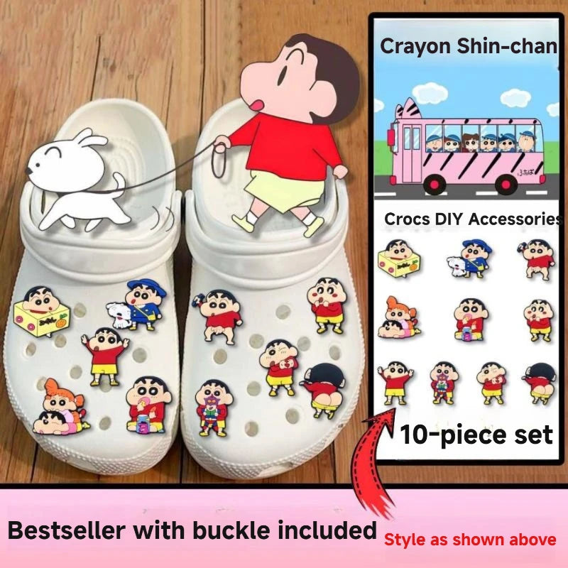 10/21Pcs Miniso Kawaii Anime Crayon Shin-Chan Fivelas para Sapatos Acessórios para Tamancos Charms de Sapatos de Desenhos Animados para Festa Presentes de Natal