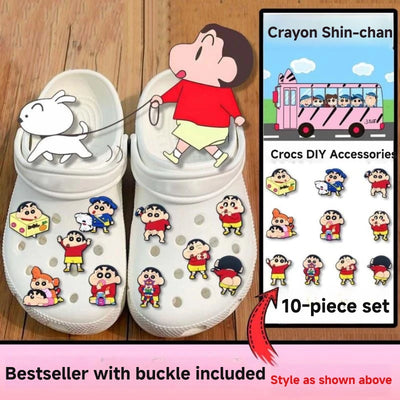 10/21Pcs Miniso Kawaii Anime Crayon Shin-Chan Fivelas para Sapatos Acessórios para Tamancos Charms de Sapatos de Desenhos Animados para Festa Presentes de Natal
