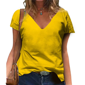 Camiseta V-neck estampada Blessed, casual, de manga curta, Moda Feminina Streetwear, Oversized V-Neck