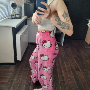 Calças de Pijama Y2K Hello Kitty Sanrio Anime Calças de Pijama Femininas Casal de Desenho Animado Roupas de Dormir para Casa Calças de Lazer Roupas para Casa