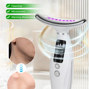 Massageador Facial e de Pescoço de 7 Cores EMS com Microcorrente para Rosto, Pescoço e Ombros, Dispositivo de Beleza com Vibração para Cuidados Avançados com Rosto, Pescoço e Ombros