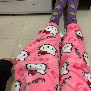 Calças de Pijama Y2K Hello Kitty Sanrio Anime Calças de Pijama Femininas Casal de Desenho Animado Roupas de Dormir para Casa Calças de Lazer Roupas para Casa