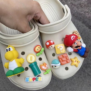 Novo Conjunto de Charms para Sapatos Mario 3D Acessórios de Jogo para Sapatos Decorações para Tamancos Charms para Sandálias Presente Perfeito para Fãs de Jogos