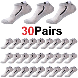 30 Pares de Meias Masculinas Meia de Malha Respirável Curta Casual Meias de Esporte com Bloco de Cores Meias Esportivas Absorvem Suor Tornozelo