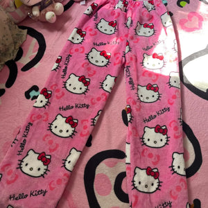 Calças de Pijama Y2K Hello Kitty Sanrio Anime Calças de Pijama Femininas Casal de Desenho Animado Roupas de Dormir para Casa Calças de Lazer Roupas para Casa