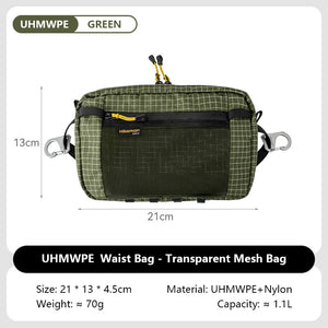 HIKEMAN Dyneema Fiber Waist Pack 1.1L Impermeável UltraLeve Multi Bolso para Ciclismo Corrida Caminhada Camping Esportes ao Ar Livre