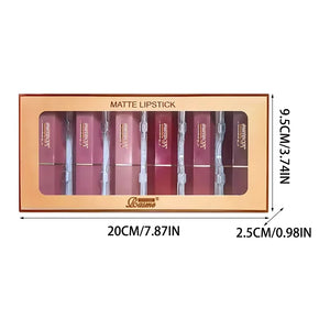 Batom em Tubo Dourado com 6 Cores, Textura Matte, Brilho Perolado, Batom de Veludo para o Dia dos Namorados, 6PCS