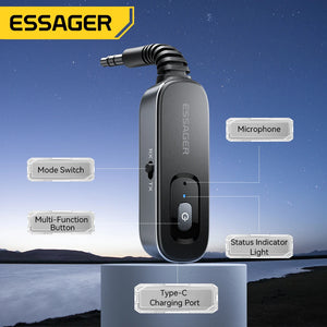Receptor Transmissor de Áudio Bluetooth 5.1 Essager 3.5MM 3.5 AUX Com Microfone Adaptador Sem Fio de Música Estéreo Para PC TV Alto-falantes de Carro