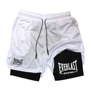 Bermudas de compressão masculinas, calças esportivas estampadas EVERLAST, de duas camadas, de secagem rápida, para basquete, musculação, fitness RL0365
