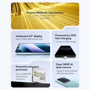 Smartphone POCO C85 Versão Global 6,9" display Dot Drop bateria de 6000mAh Câmera de 50MP 33W Helio G81-Ultra NFC