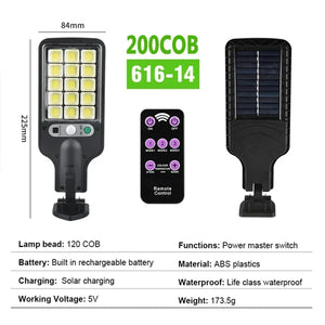 1/2/3/4PCS Luzes Solares para Exterior 3 Modos 200COB Lâmpada de Rua à Prova d'Água com Sensor de Movimento Iluminação de Segurança para Jardim Pátio Caminho Quintal