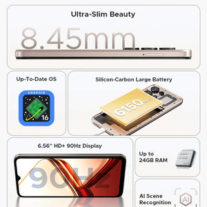 Telefone Móvel DOOGEE Note56 X Corpo Slim de 8,45mm Tela de 6,56" 90Hz Android 16 Bateria de 6150mAh Reconhecimento de Cena com IA Smartphone