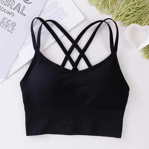Top de mulher sexy com alças cruzadas nas costas, sutiã esportivo push-up para corrida, respirável, macio, fitness, beleza, cor sólida, sutiã de ioga.
