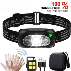 Lanterna de Cabeça de Luz Forte Mini LED Pesca Noturna Lanterna Poderosa Lanterna de Cabeça para Camping ao Ar Livre à Prova d'Água Portátil com Sensor LED