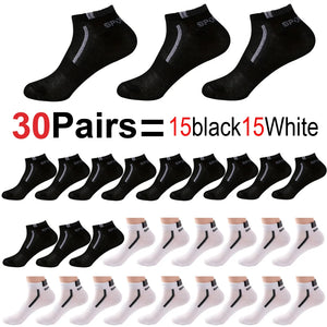 30 Pares de Meias Masculinas Meia de Malha Respirável Curta Casual Meias de Esporte com Bloco de Cores Meias Esportivas Absorvem Suor Tornozelo