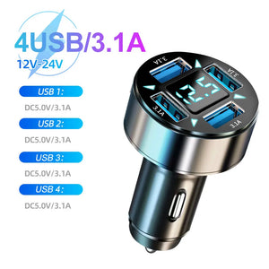 Carregador de Carro PD 66-250W QC3.0 Carregamento Rápido de Um a Seis Plugue de Isqueiro de Carro Carregador de Carro Carregamento Rápido com Display Digital
