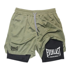 Bermudas de compressão masculinas, calças esportivas estampadas EVERLAST, de duas camadas, de secagem rápida, para basquete, musculação, fitness RL0365