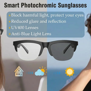 Óculos Inteligentes Fotochromáticos Anti Luz Azul Bluetooth V5.3 Fones de Ouvido para Chamadas HIFI Homens Mulheres Óculos de Sol UV400 Esportes Pesca Trabalho
