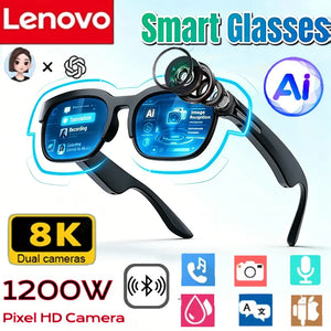Lenovo Óculos Inteligentes 2026 Novos Óculos Inteligentes com Tradução AI, Bluetooth, Gravação de Conversas, Escuta de Música para Homens e Mulheres