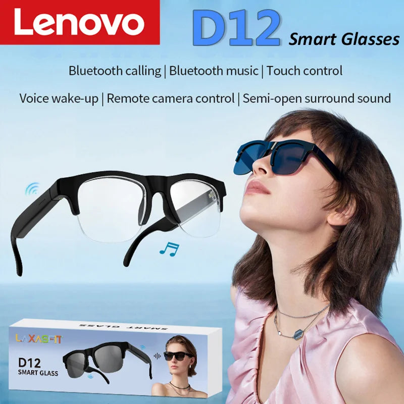 Óculos Inteligentes Lenovo com Bluetooth Controle por Toque Chamadas Sem Mão Música Câmera Remota Assistente de Voz para Viagens Esportes Óculos de Sol