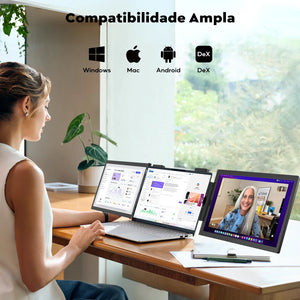 Monitor Portátil Duplo Amoudo de 14 Polegadas 1920*1080P IPS Monitor Triplo Portátil com Porta USB-C para Laptops de 14-16,5" Windows/Mac Xbox