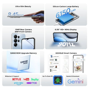 Telefone Móvel DOOGEE Note56 X PRO 5G Corpo Slim de 8,45mm Bateria de 6150mAh Assistente de IA Gemini Widevine L1 Android 16 Smartphone NFC