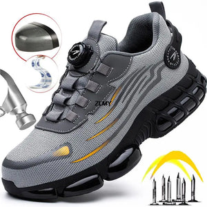 Sapatos de Segurança com Botão Rotativo para Homens, Tênis com Biqueira de Aço, Botas de Trabalho à Prova de Perfuração, Botas de Segurança com Almofada de Ar, Sapatos de Trabalho Esportivos, Botas Antichoque