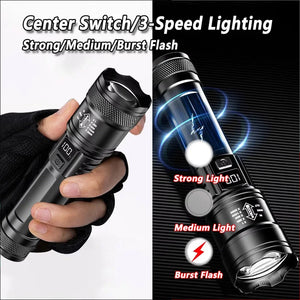 Lanterna Super Brilhante de 100000LM Lanterna Tática LED Recarregável de Longo Alcance para Camping ao Ar Livre, à Prova d'Água, Pesca