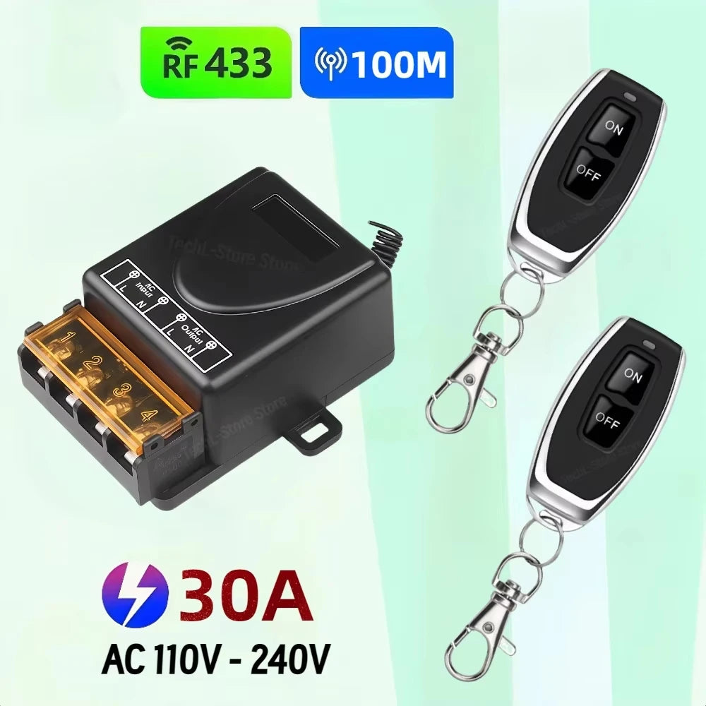 Interruptor de Controle Remoto Universal AC 220V 30A Relé 433mhz Interruptor Sem Fio e Transmissor Liga e Desliga para Luz Lâmpada Bomba de Água Porta