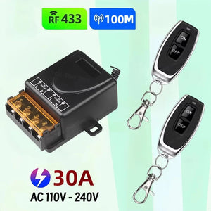 Interruptor de Controle Remoto Universal AC 220V 30A Relé 433mhz Interruptor Sem Fio e Transmissor Liga e Desliga para Luz Lâmpada Bomba de Água Porta