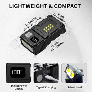 Lanterna LED Recarregável por USB MINI Portátil com Ímã na Cauda Luz de Trabalho Super Brilhante Lanterna de Camping Lateral COB Lanterna de Emergência