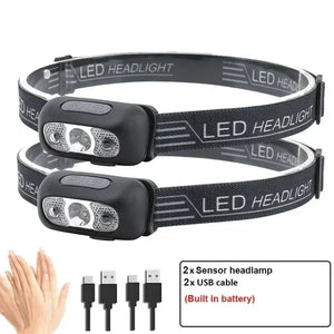 Lanterna de Cabeça de Luz Forte Mini LED Pesca Noturna Lanterna Poderosa Lanterna de Cabeça para Camping ao Ar Livre à Prova d'Água Portátil com Sensor LED