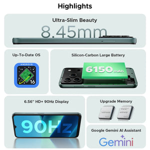 Global Version DOOGEE Note56 Pro Smart phone Android 16 6150mAh Battery 6.56'' 90Hz Screen 32GB 128GB Cell Phone NFC
