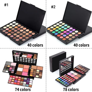 Paleta de Sombras Glitter 40/74/78 Cores Matte à Prova d'Água Longa Duração Pó Compacto Kit de Cosméticos Ferramentas de Maquiagem para Mulheres Fashion