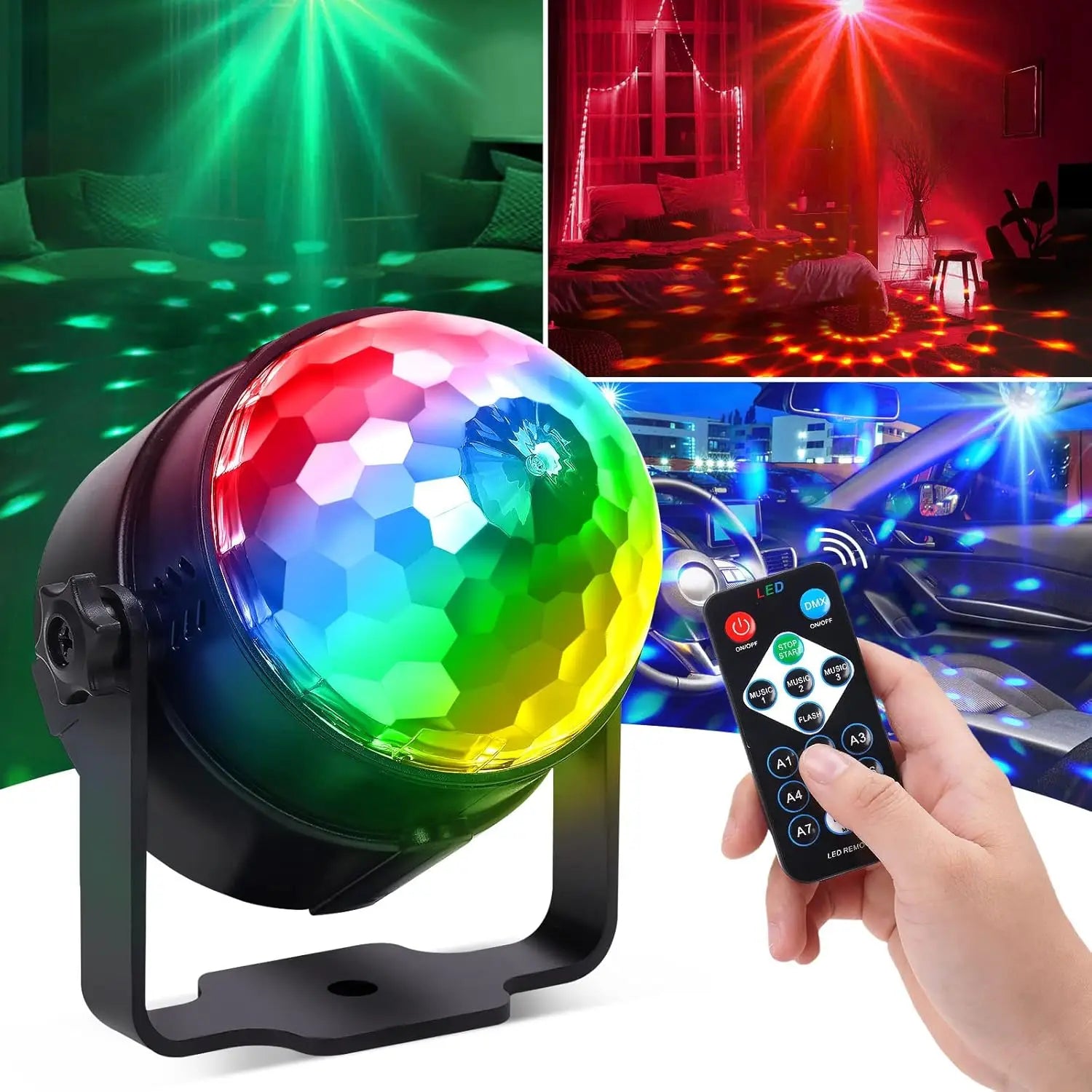 Luz de Disco LED RGB para Palco, Bola DJ Rotativa, Estroboscópio, Controle Remoto, Controle de Som, Dança Mágica, Carro de Natal, Presente de Festa, Lâmpada de Show a Laser para Clube