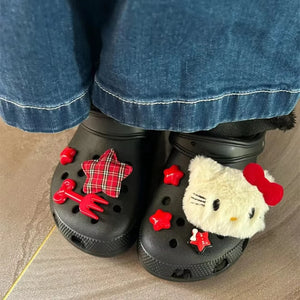 Novo Conjunto de Charms de Pelúcia Hello Kitty para Sapatos, Sandálias e Bolsas DIY Acessórios de Sapatos de Anime para Presentes de Natal Favo