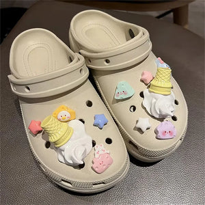 2024 Charms de Sorvete Engraçados para Decoração de Sapatos Clog, Acessório Destacável para Clog DIY, Decoração Criativa para Calçados de Verão