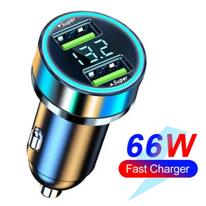 Carregador de Carro PD 66-250W QC3.0 Carregamento Rápido de Um a Seis Plugue de Isqueiro de Carro Carregador de Carro Carregamento Rápido com Display Digital